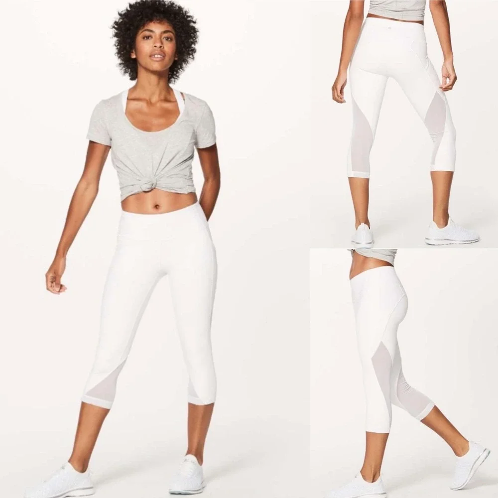 Lululemon Women's Sweat Your Heart Out‎ Crop Leggings In White Size 10